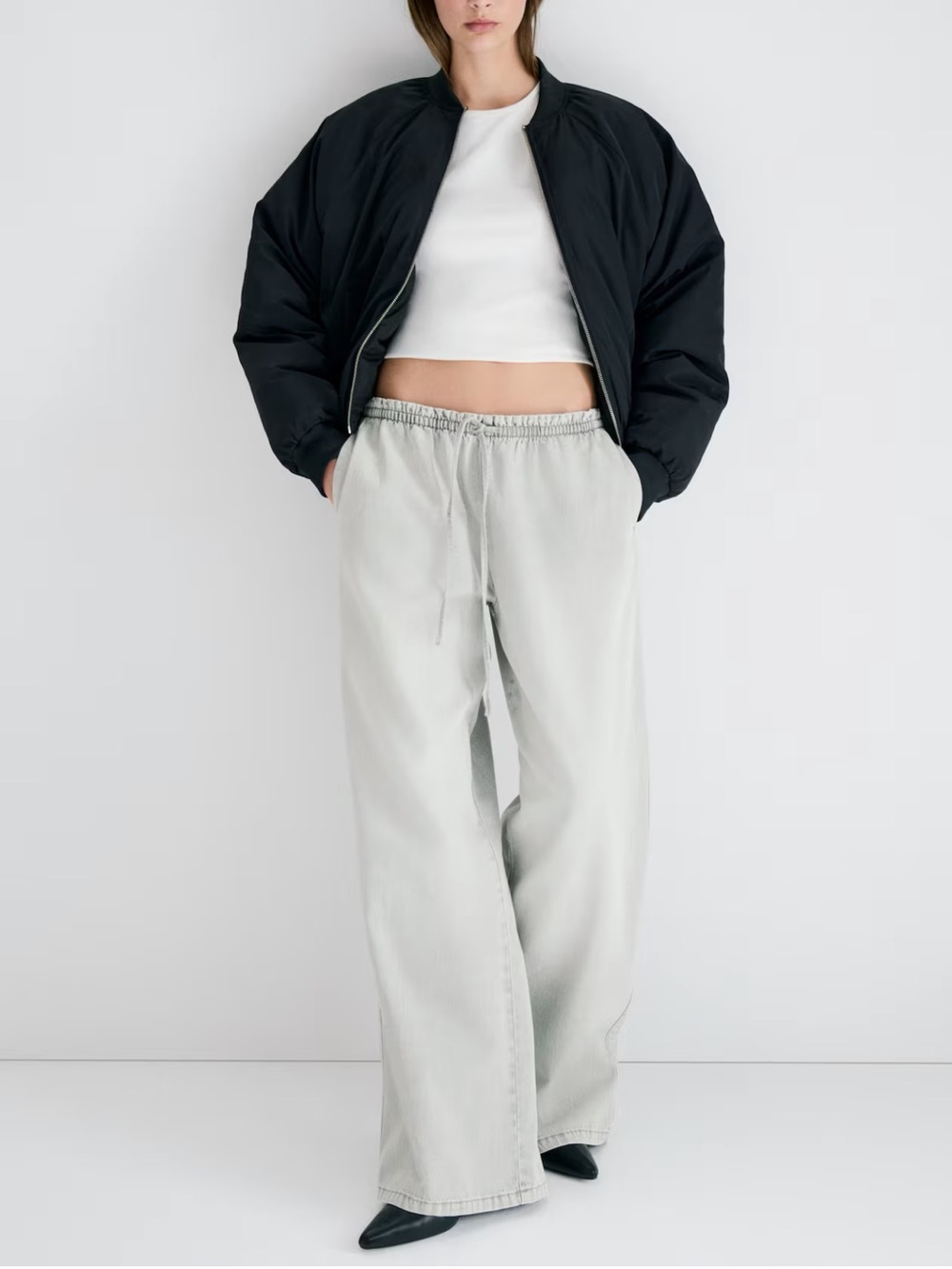 BN H&M Relaxed Mid Rise Drawstring Women Pants - Light Gray